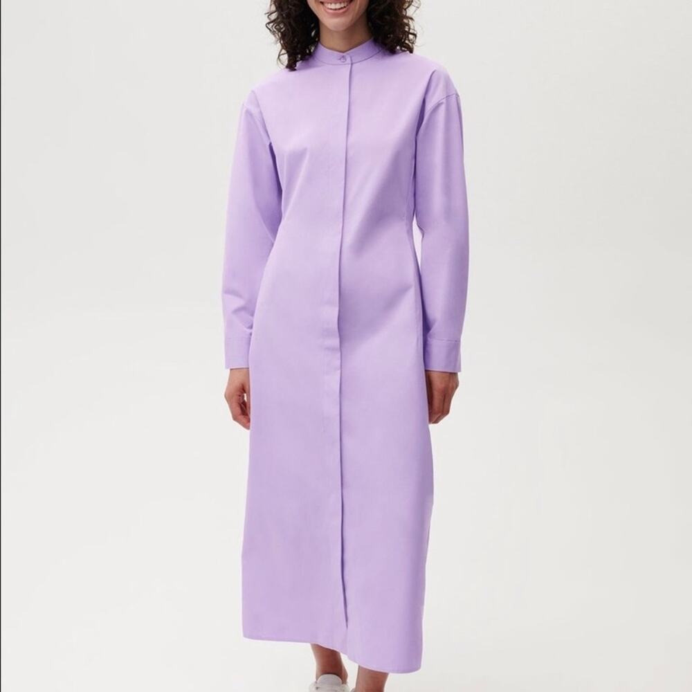 PANGAIA Midi Shirt Dress Long Sleeve Organic Cotton Poplin Size M